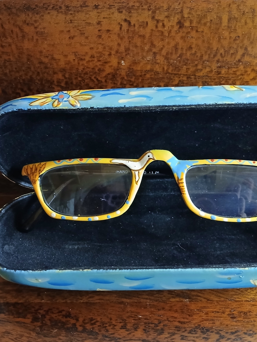Hand-Painted Yellow glasses with Floral & Flamingos